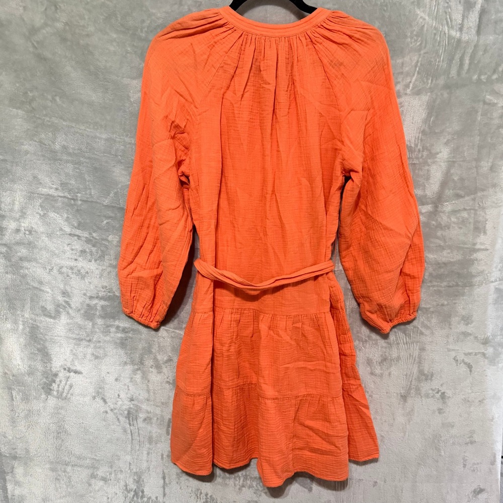 Rails Noelle Dress Women Small Orange Gauze Organic Cotton Tiered Mini Belted - Picture 3 of 13